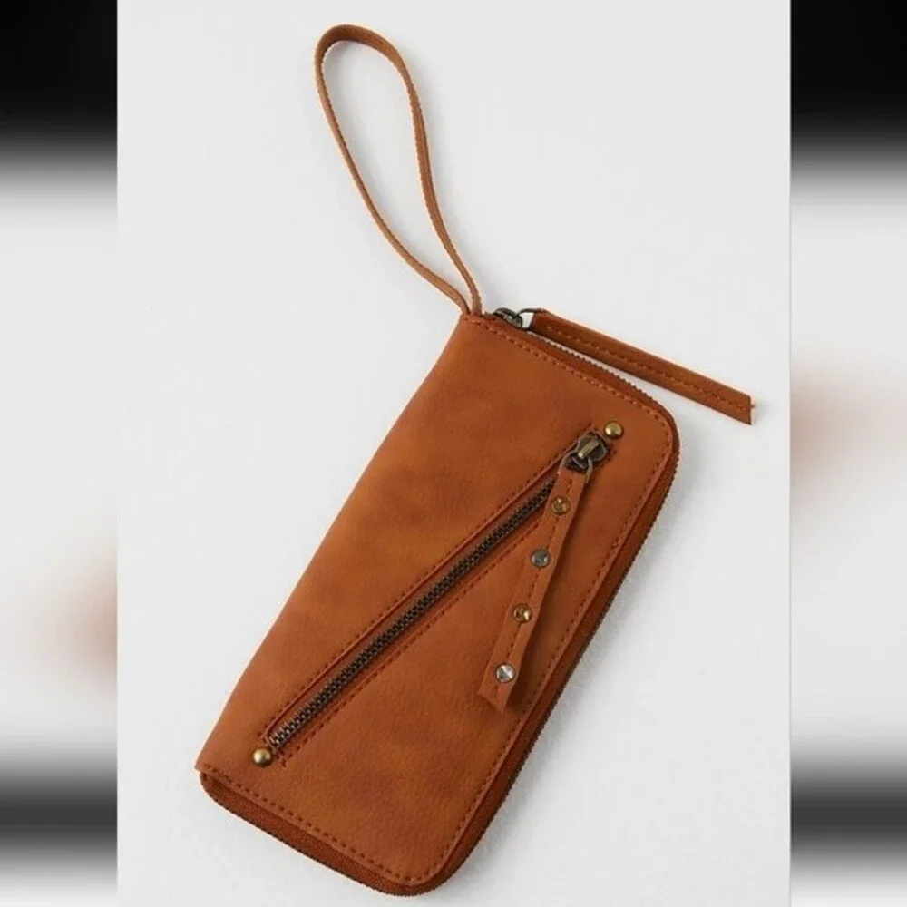 Free People Brown Distressed Vegan Clutch Wallet